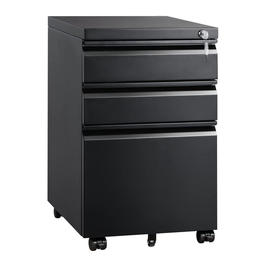 3 Drawer Mobile File Cabinet with Lock, Black G17219