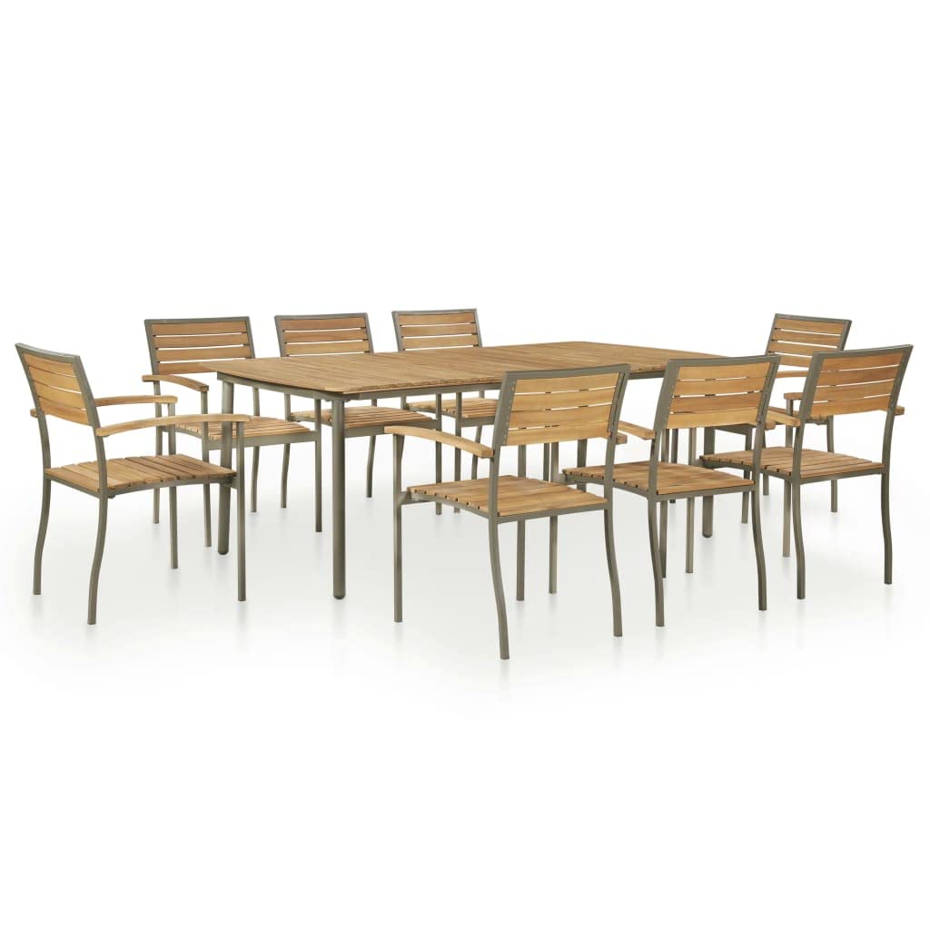 9 Piece Acacia Wood and Steel Outdoor Dining Set K1786