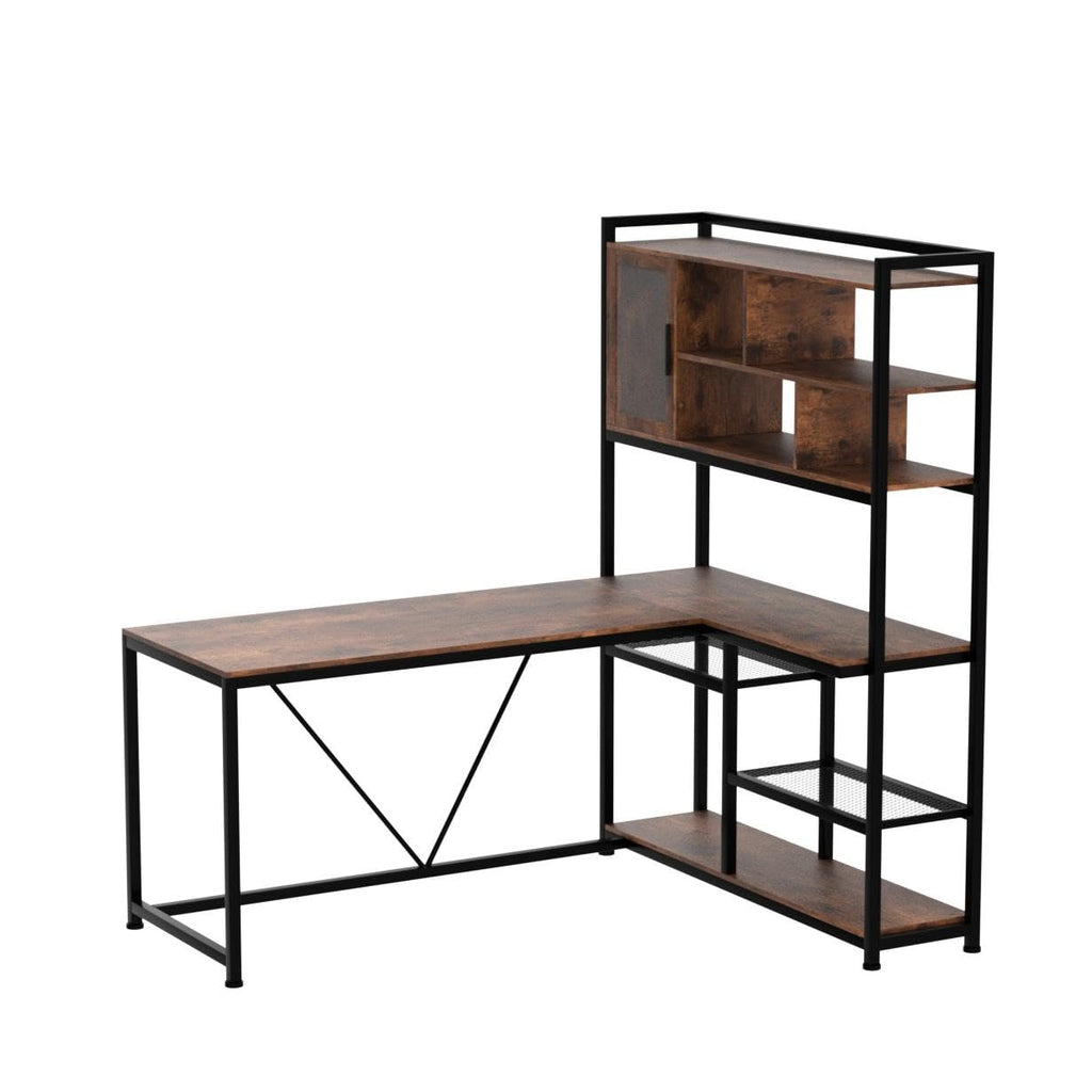 L Shaped Computer Desk with Storage Shelves O650