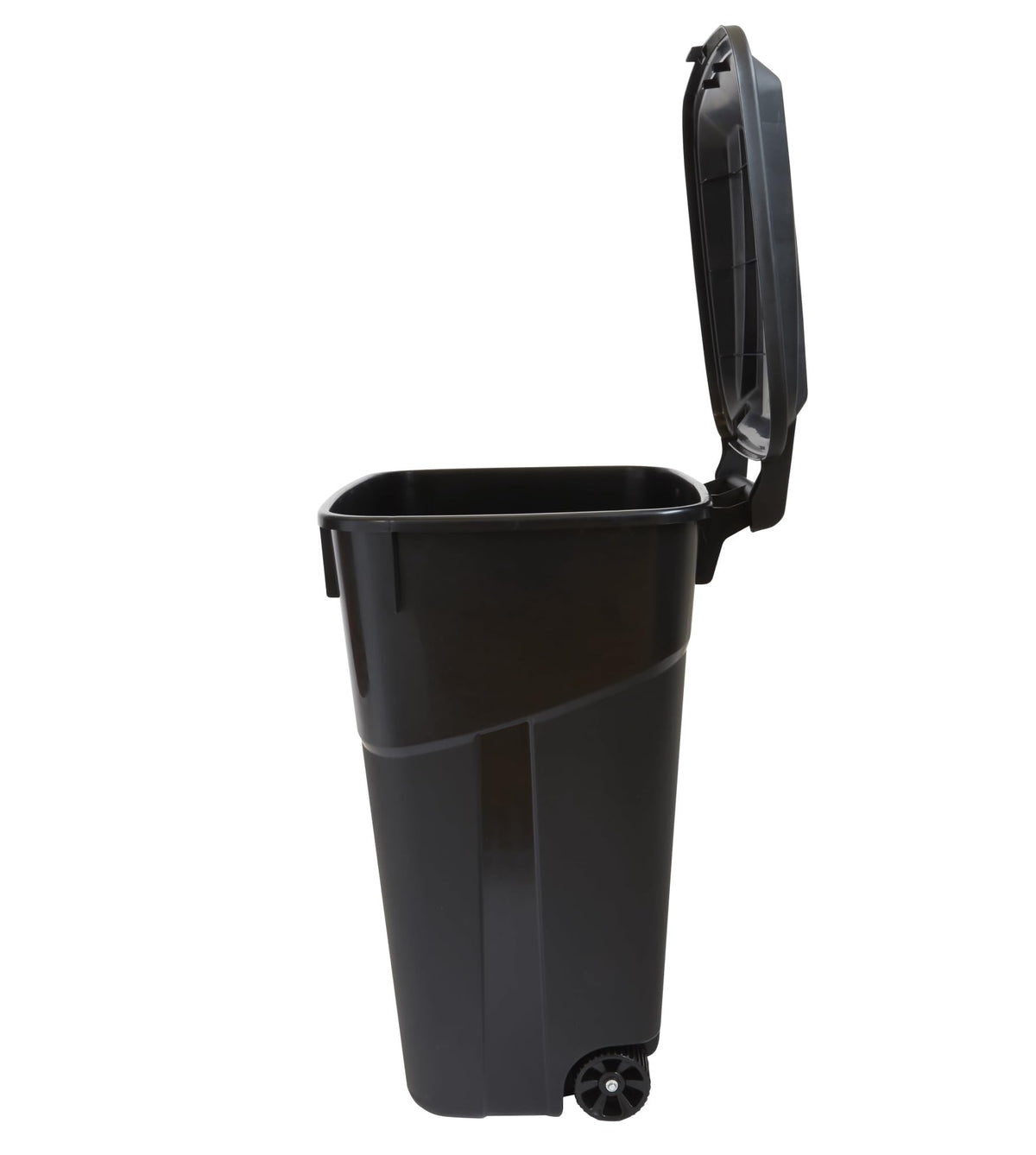32 Gallon Black Plastic Garbage Can with Attached Lid B249349