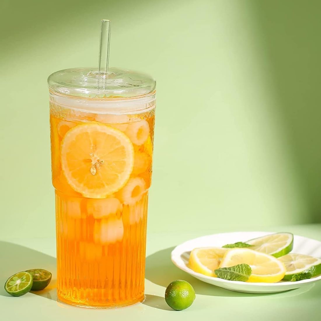 Glass Tumbler with Lid and Straw 20oz M8944