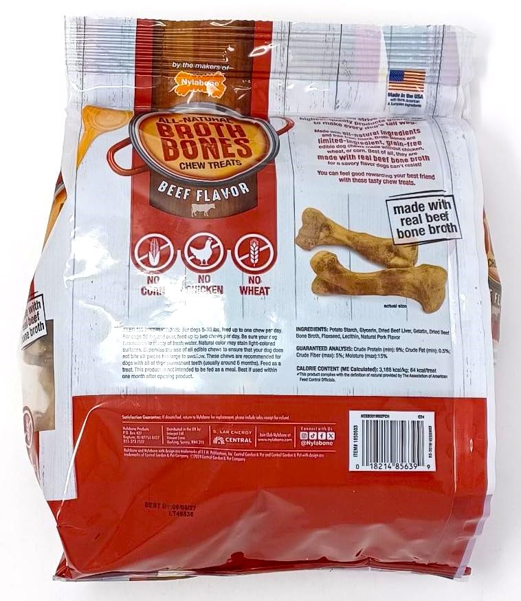 All-Natural Beef Broth Bones Dog Treats 60 Count 2.6 LB O357620