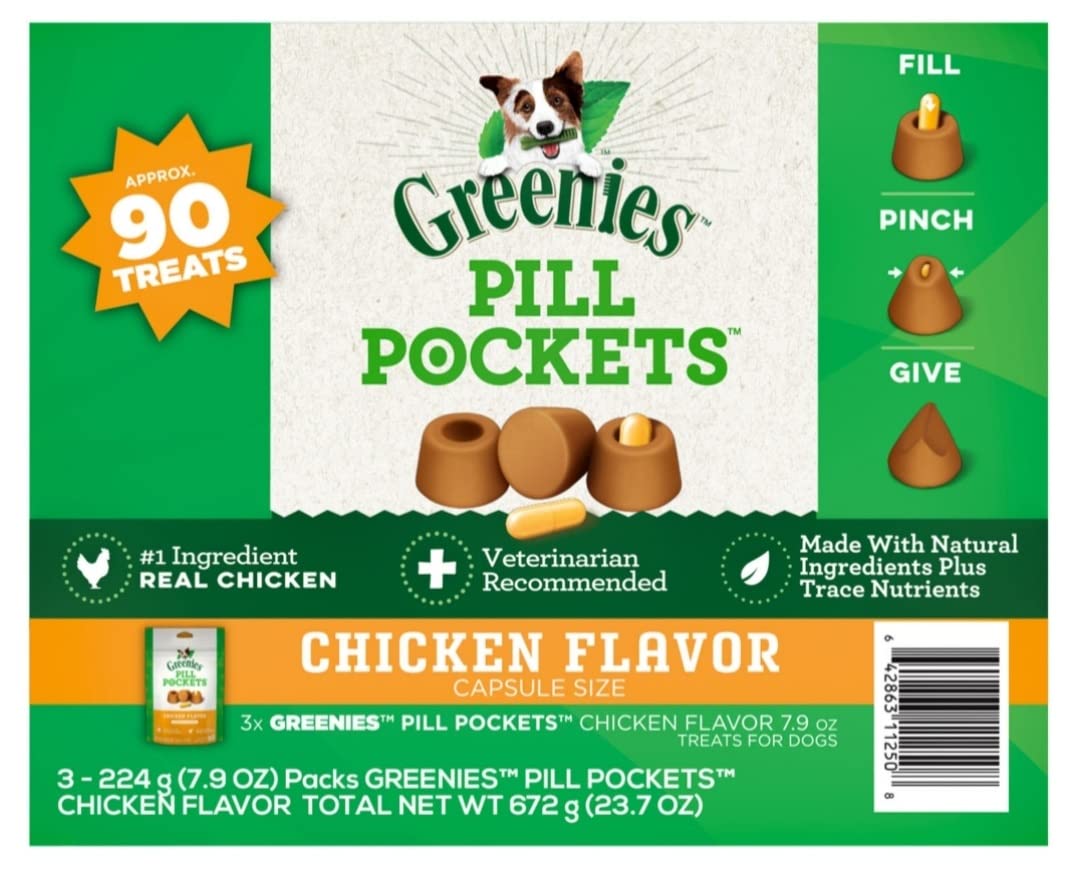 Chicken Flavor Pill Pockets Treats for Dogs 23.7 Oz I4892