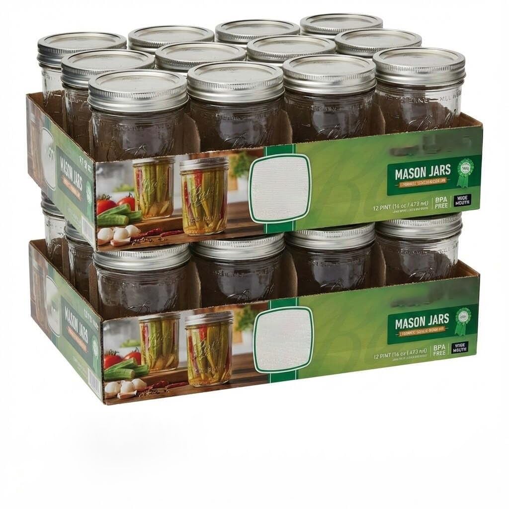 16oz Wide Mouth Clear Glass Mason Jars with Lids & Bands P2835