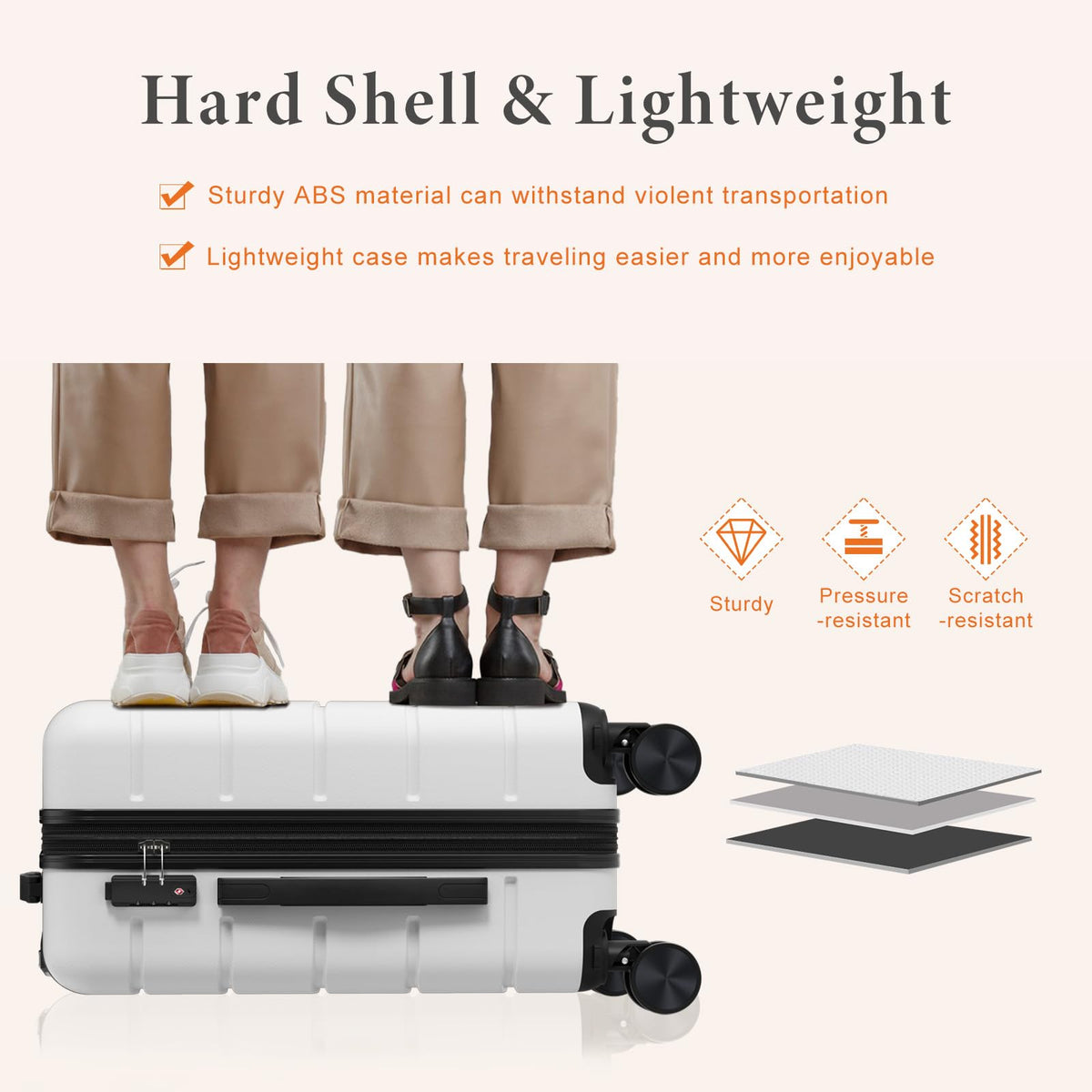 20 Inch White Hard Shell Suitcase B641312