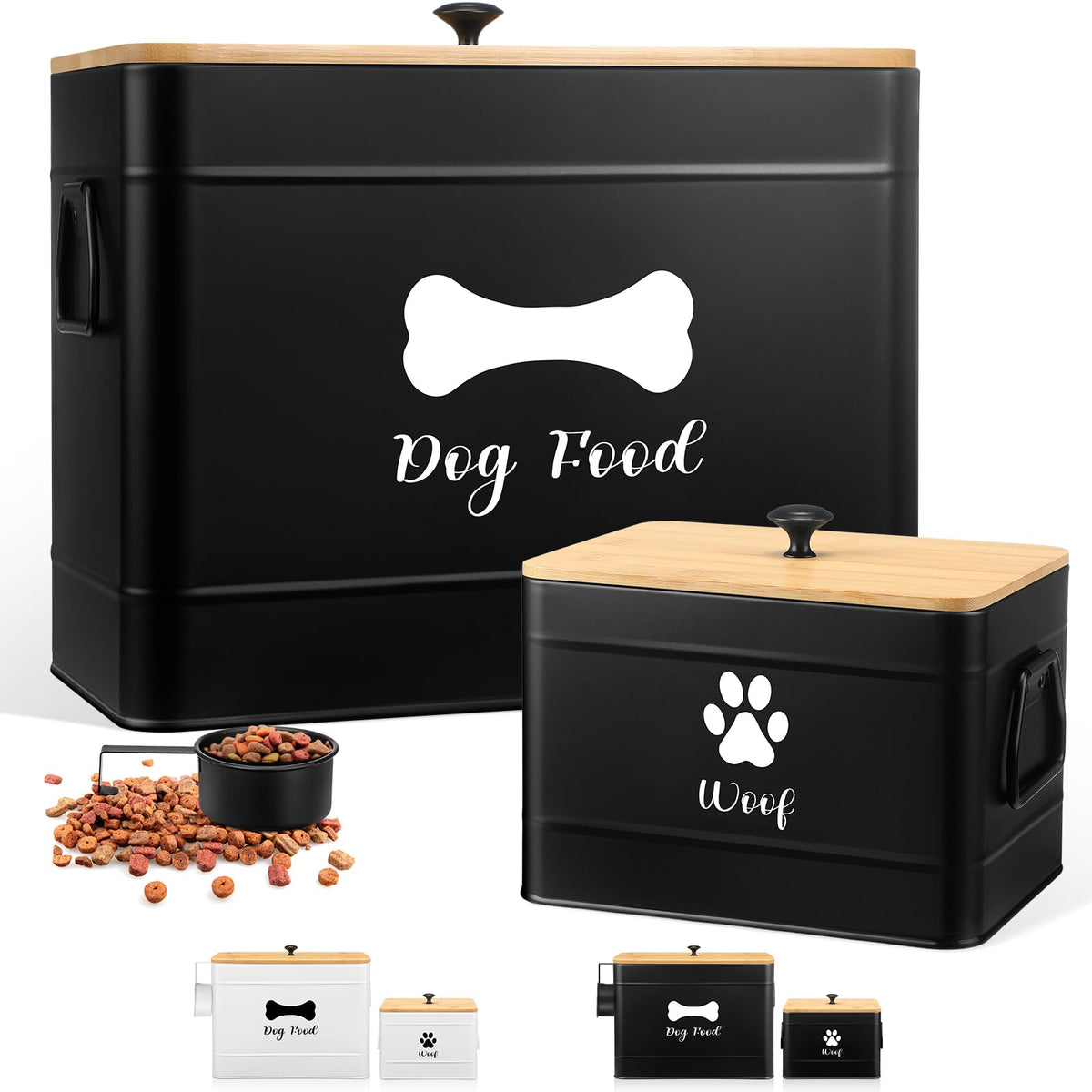 2Pcs Extra Large Metal Dog Food Containers Airtight Black I933482