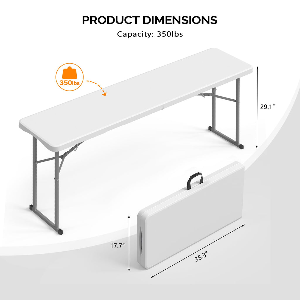 White 6 FT Narrow Folding Table Set of 2 Q63656