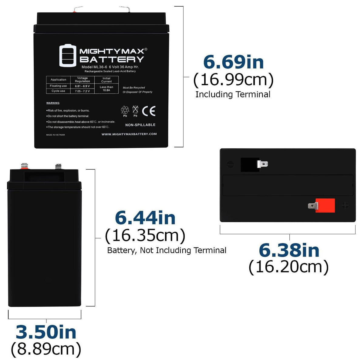 6V 36Ah AGM F2 Terminal Battery 4 Pack M120804