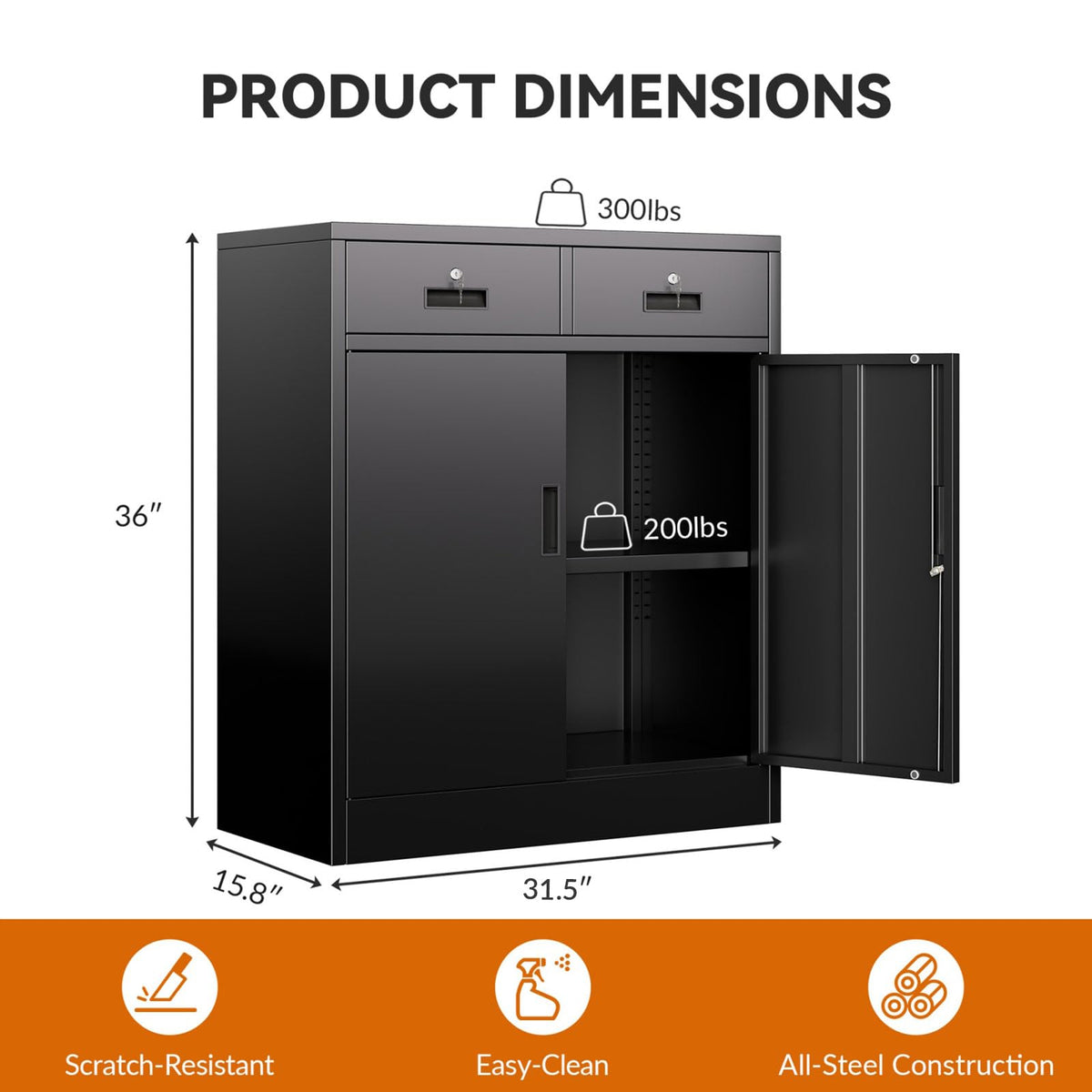 Black Metal Storage Cabinet with 2 Drawers A129851