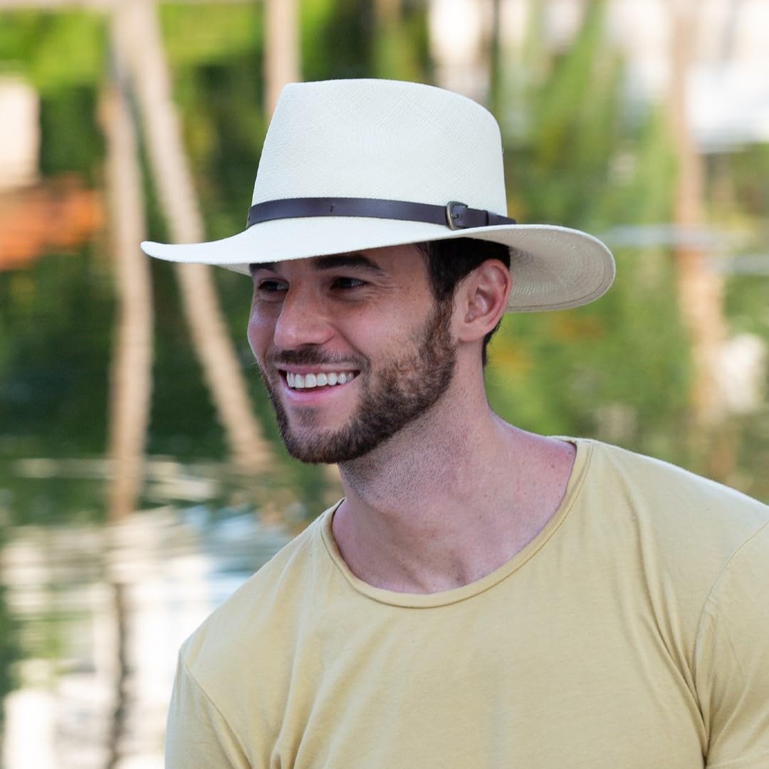 Panama Hat Teardrop Shape Recycled Leather Toquilla Straw V89359