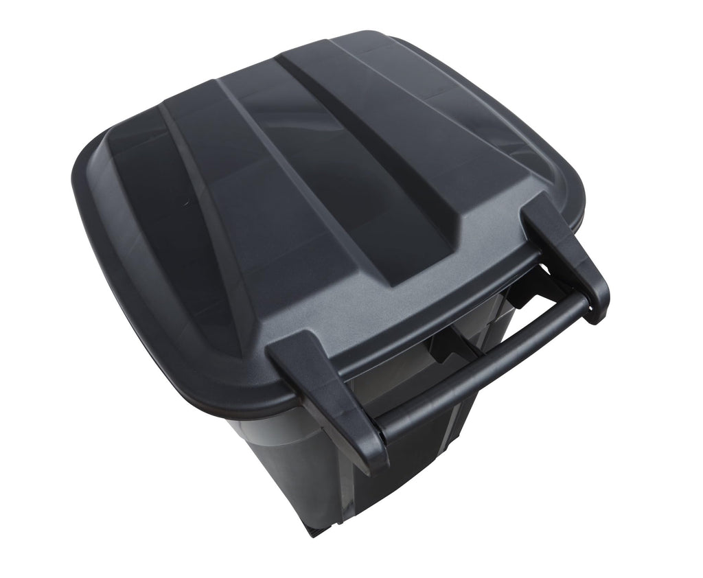 32 Gallon Black Plastic Garbage Can with Attached Lid B249349