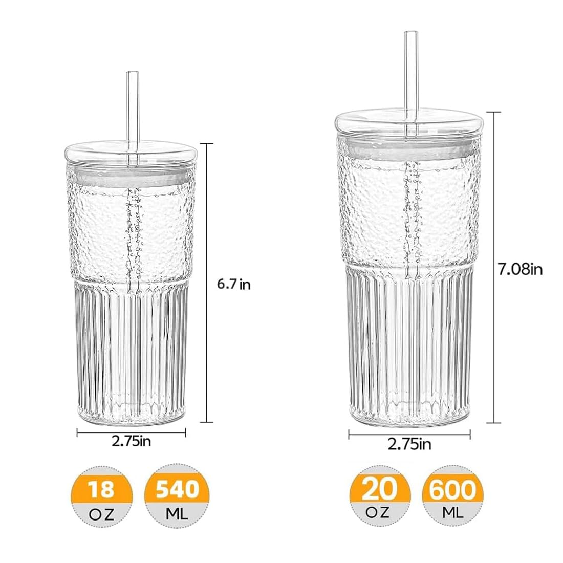 Glass Tumbler with Lid and Straw 20oz M8944