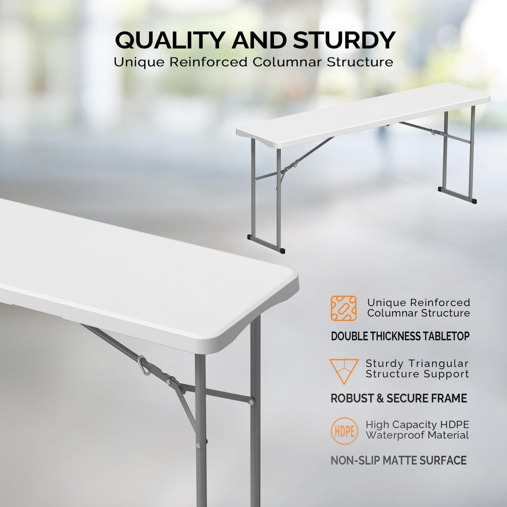 White 6 FT Narrow Folding Table Set of 2 Q63656