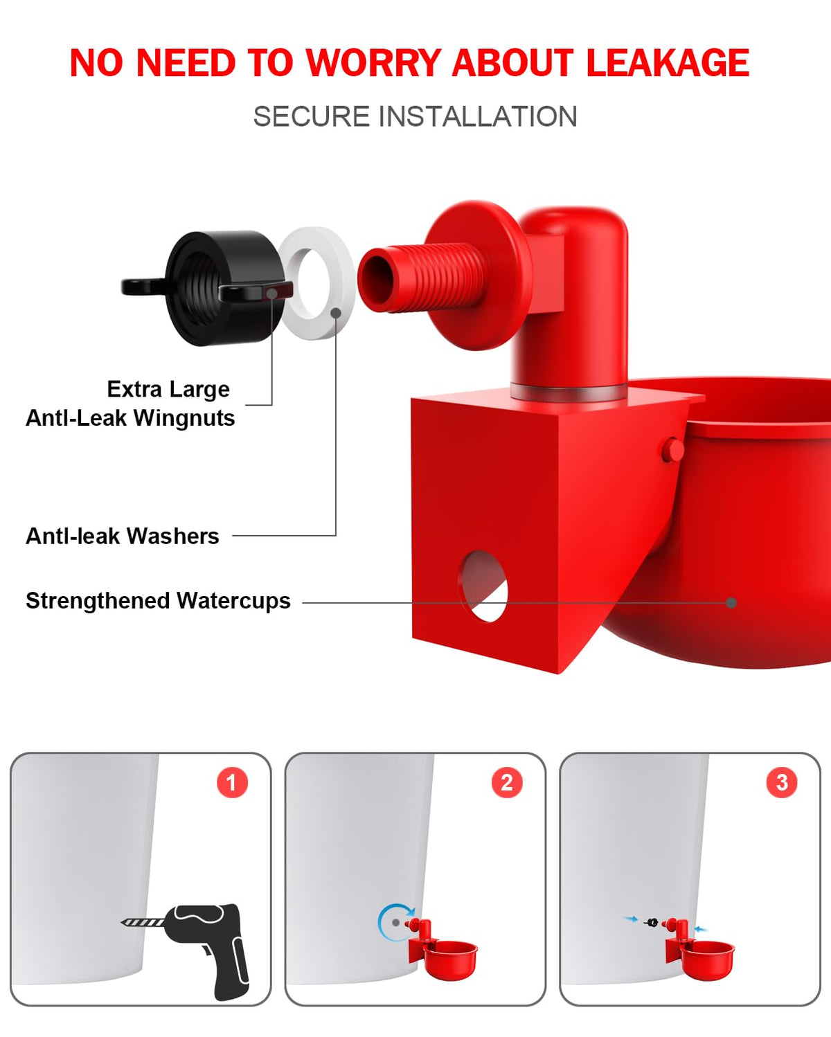 30 Packs Large Automatic Poultry Water Feeder Cups with Tee Fittings L368771