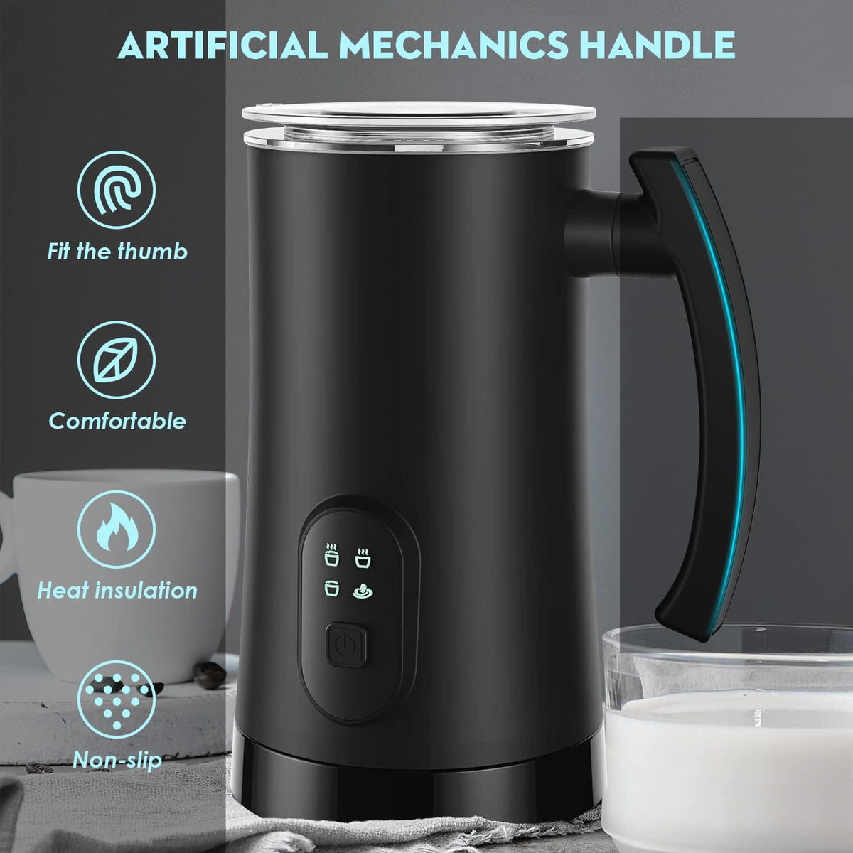 4 in 1 Electric Milk Frother, 11.8oz Automatic Warm and Cold Foam Maker C885