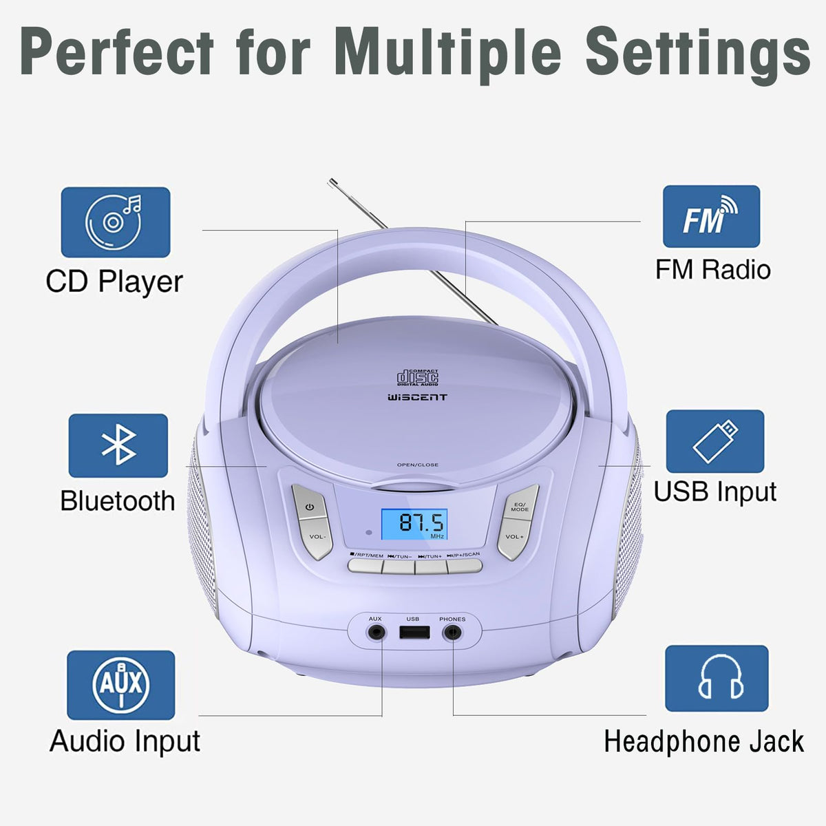Portable CD Player with Bluetooth FM Radio USB MP3 E46814