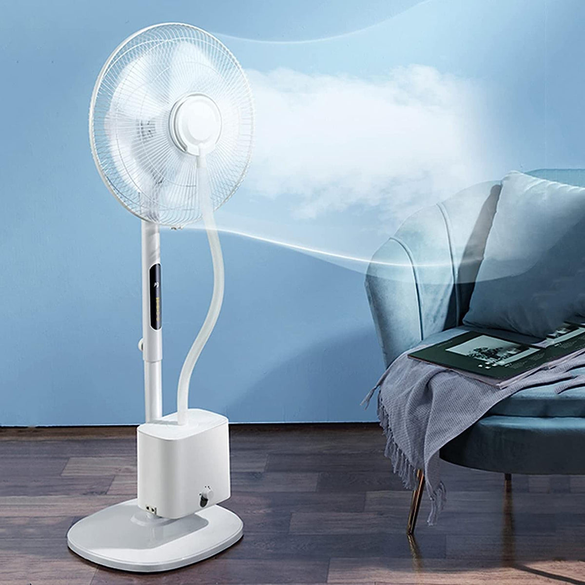 Oscillating Misting Pedestal Fan with Remote Control, 3-Speed, 16-inch, White T9383