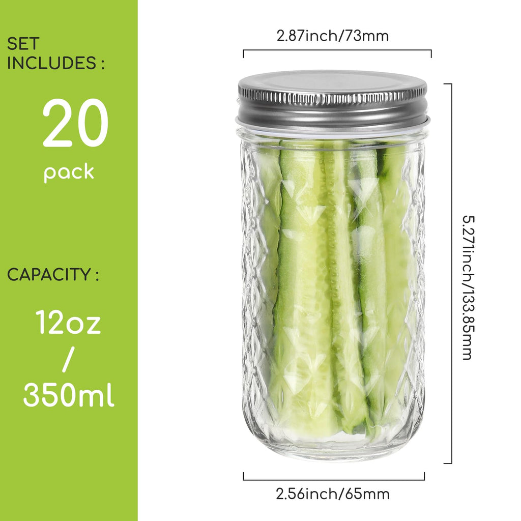 12 oz 20 Pack Glass Mason Jars with Airtight Lids A778