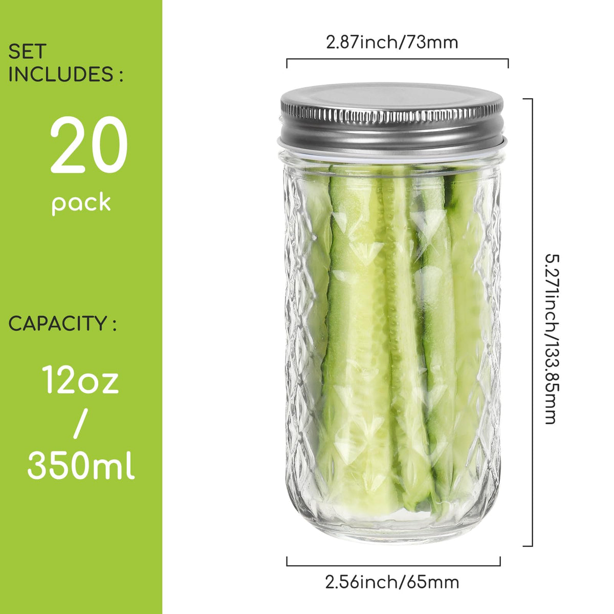 12 oz 20 Pack Glass Mason Jars with Airtight Lids A778