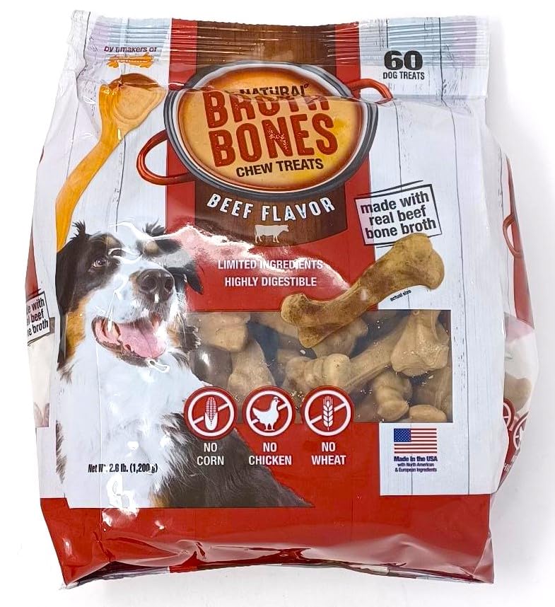 All-Natural Beef Broth Bones Dog Treats 60 Count 2.6 LB O357620