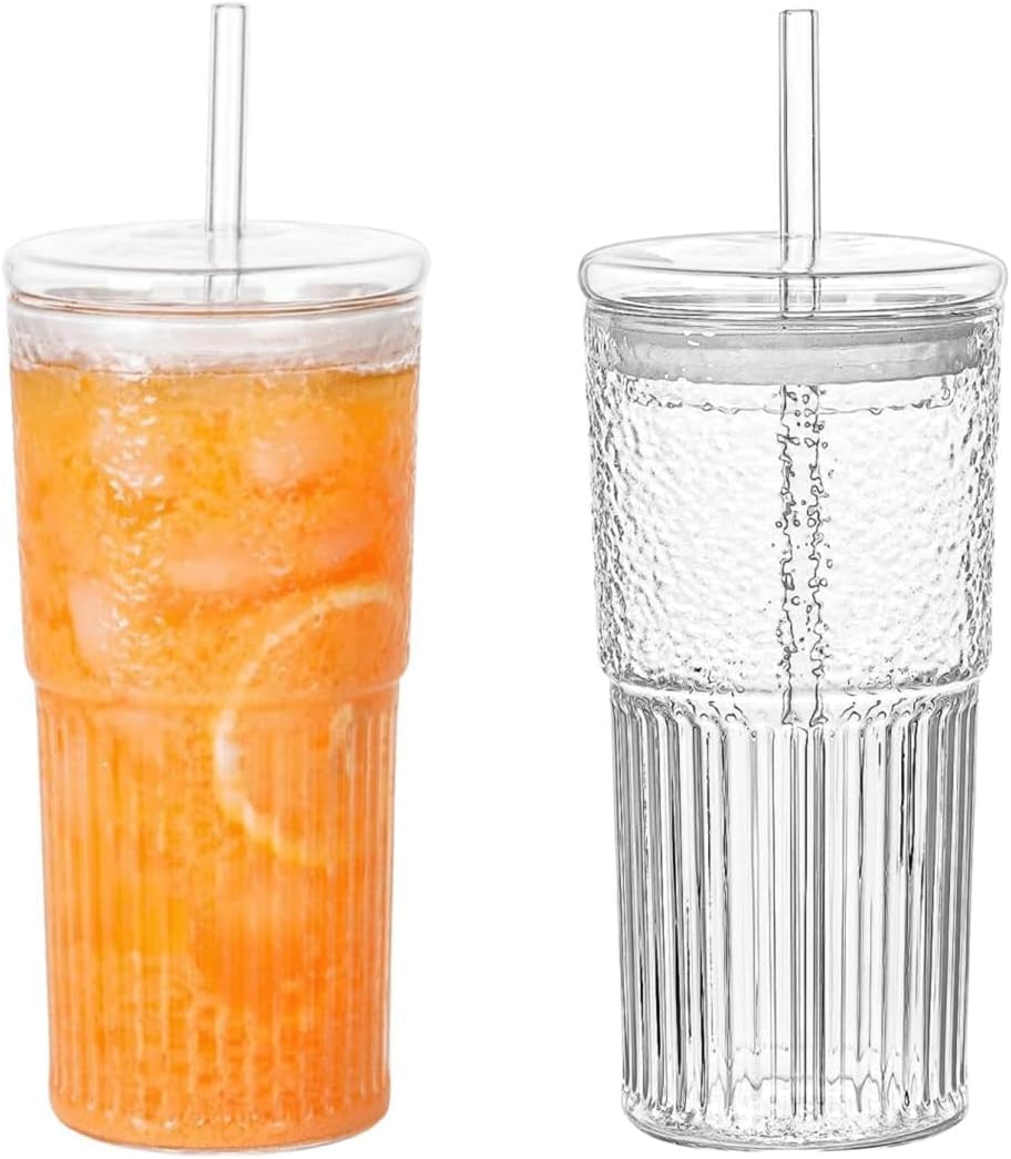 Glass Tumbler with Lid and Straw 20oz M8944