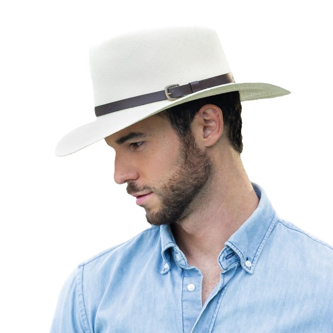 Panama Hat Teardrop Shape Recycled Leather Toquilla Straw V89359