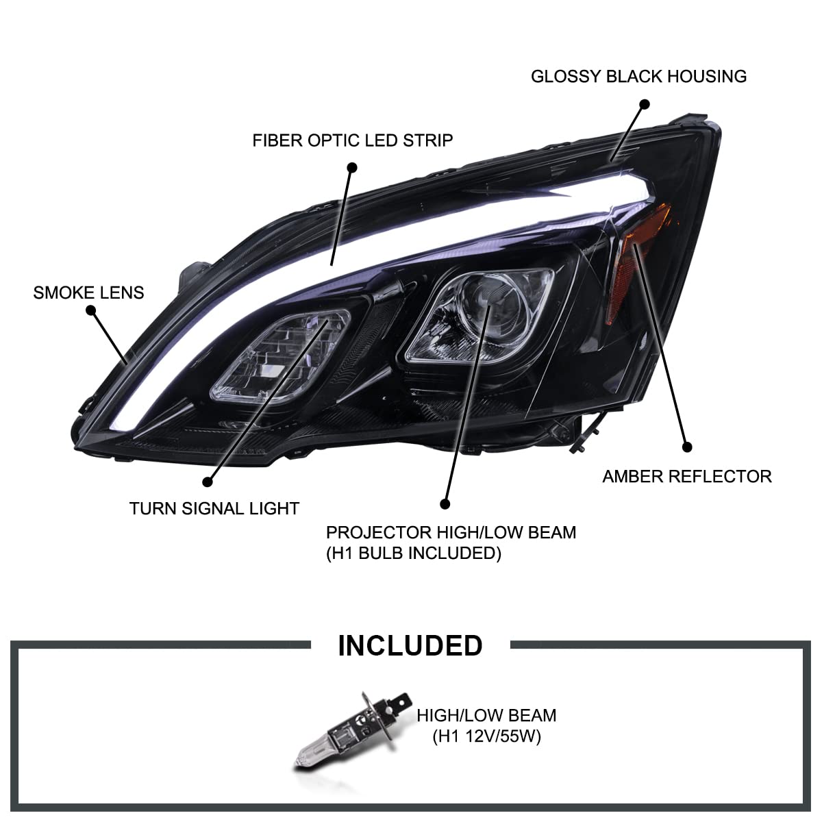 Glossy Black LED Projector Headlights E7008