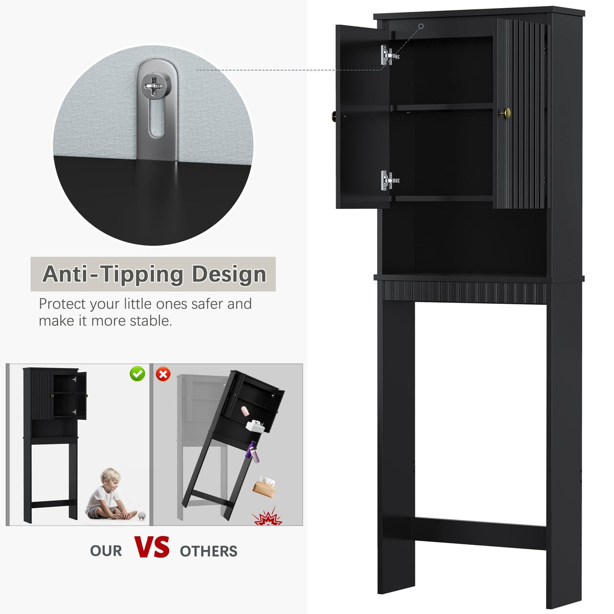 Black Over The Toilet Storage Cabinet with Adjustable Shelf B524