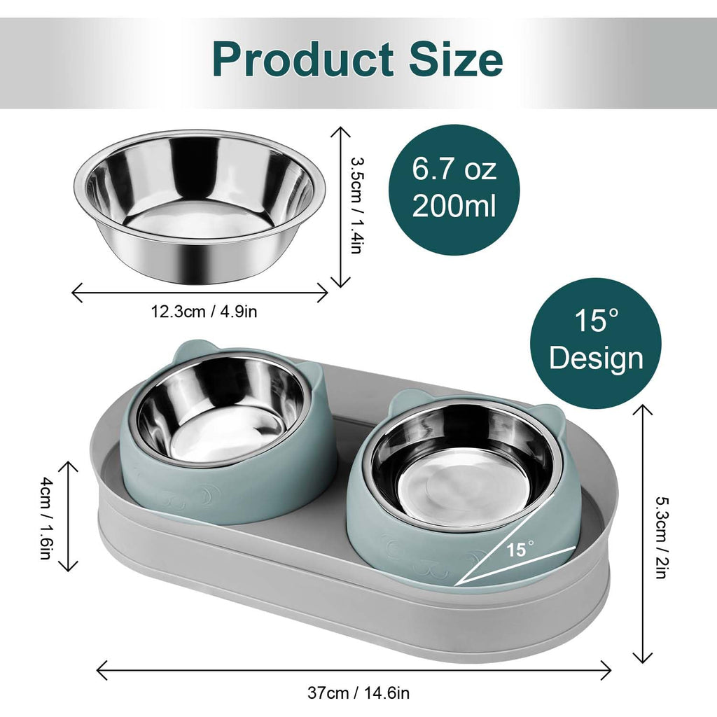 Tilted Stainless Steel Cat Food and Water Bowl Set G7402