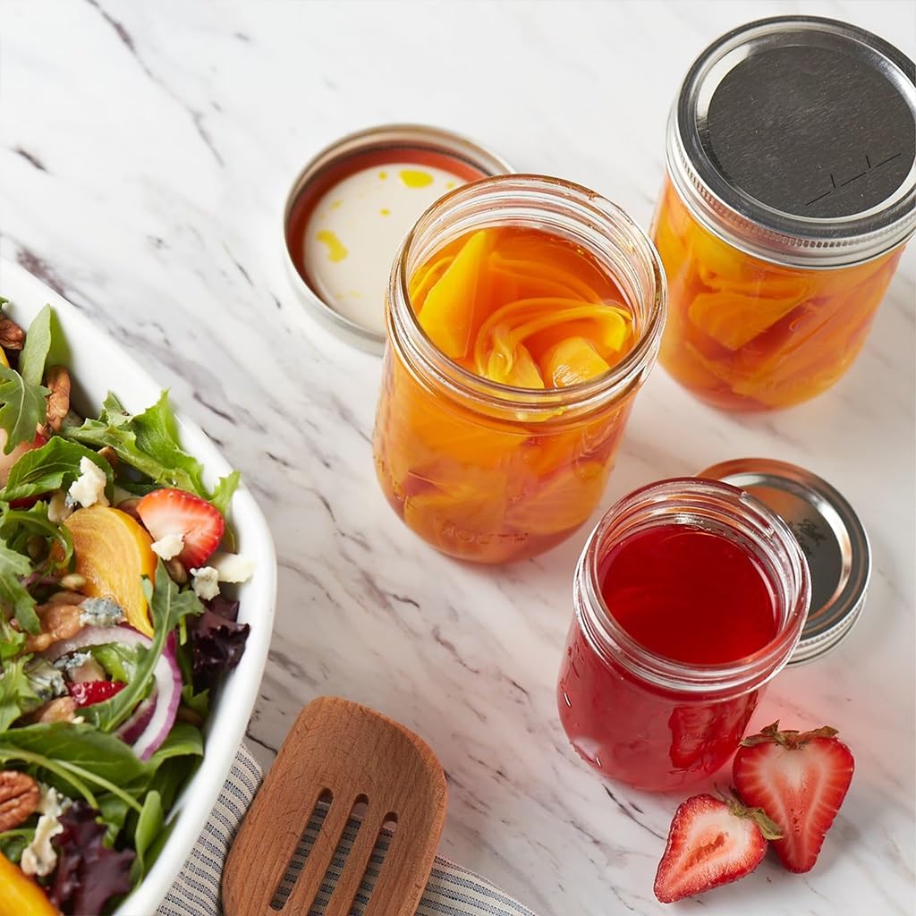 16oz Wide Mouth Clear Glass Mason Jars with Lids & Bands P2835