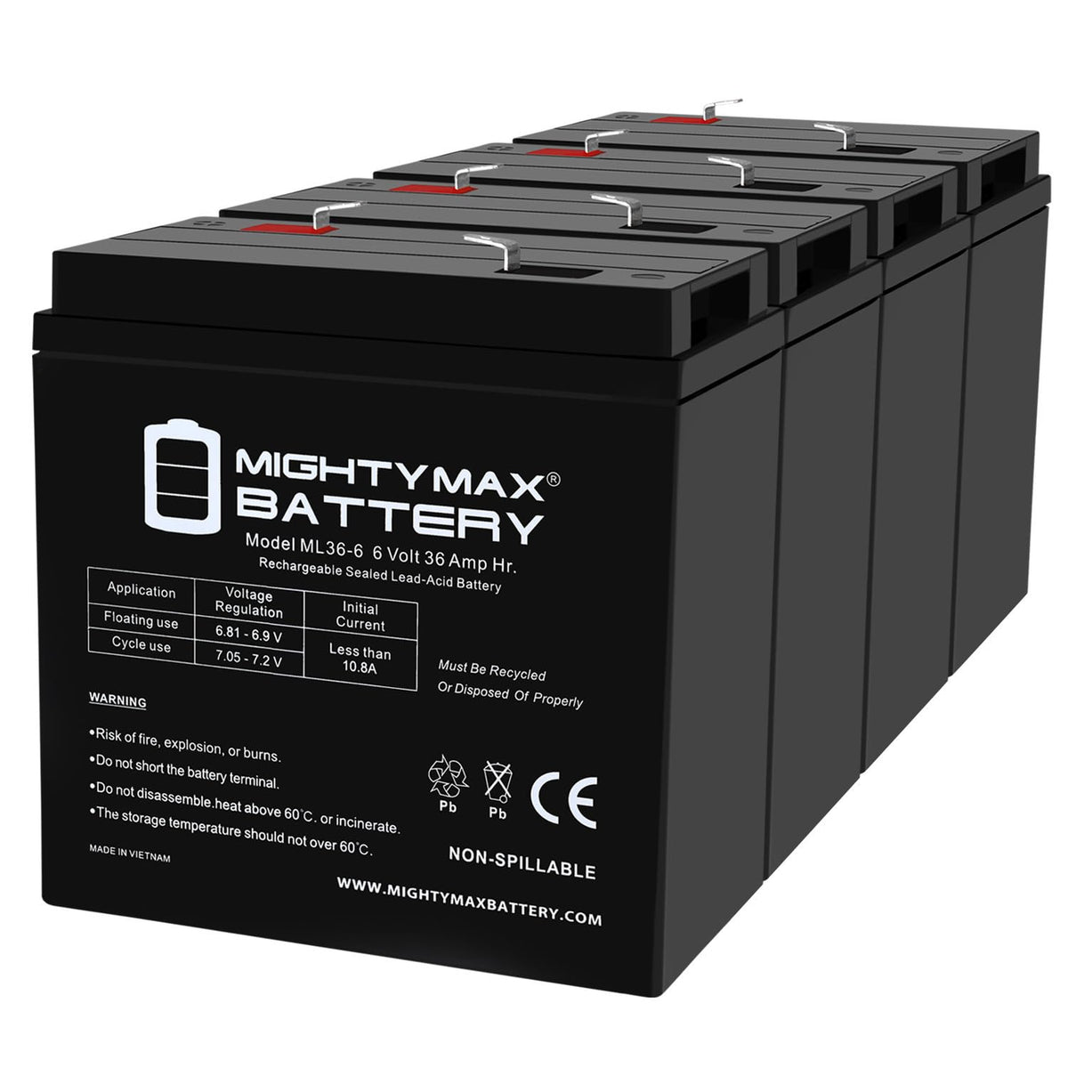 6V 36Ah AGM F2 Terminal Battery 4 Pack M120804