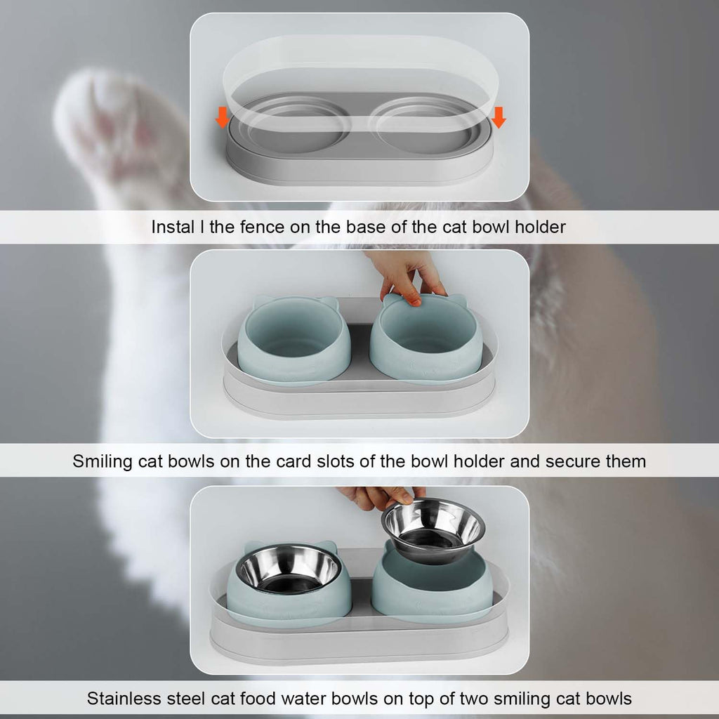 Tilted Stainless Steel Cat Food and Water Bowl Set G7402