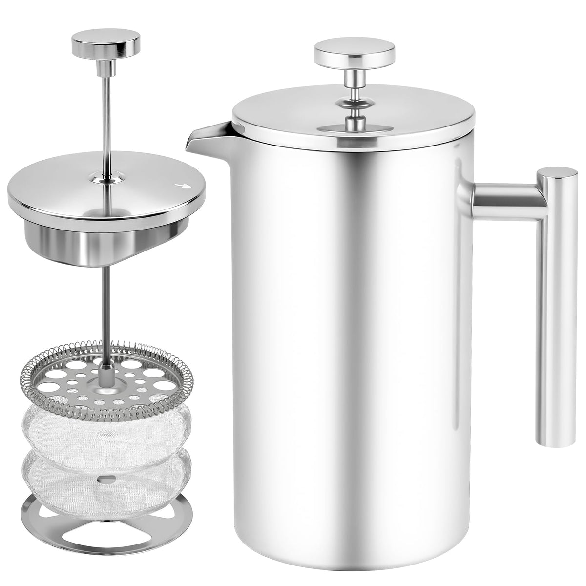34OZ Stainless Steel French Press Coffee Maker with 2 Extra Filters P81707