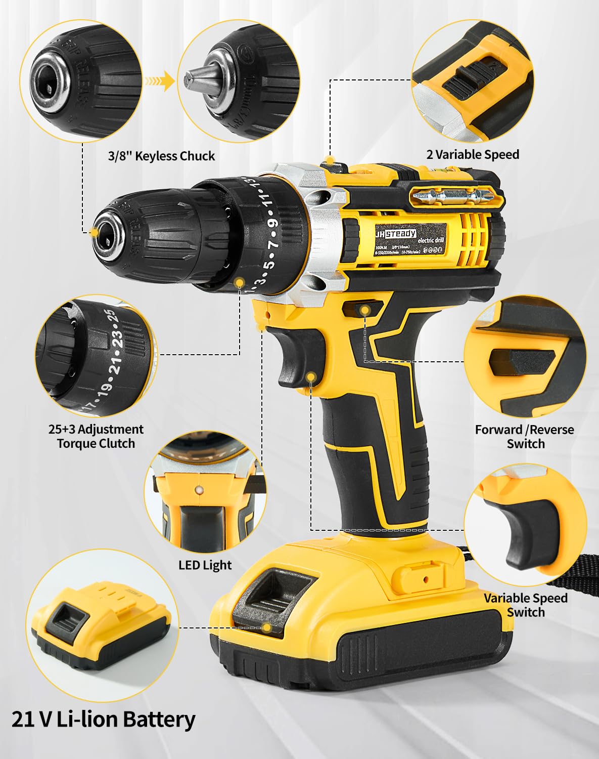 21V Cordless Drill Driver Kit with 2 Batteries & Charger A5049