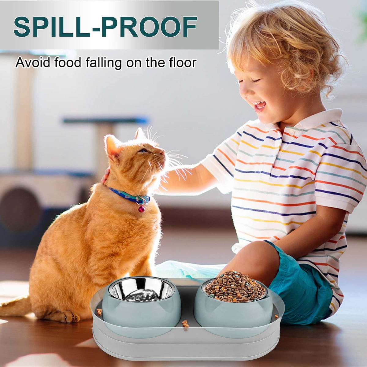 Tilted Stainless Steel Cat Food and Water Bowl Set G7402