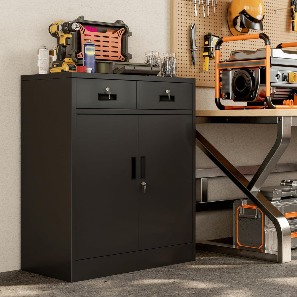 Black Metal Storage Cabinet with 2 Drawers A129851