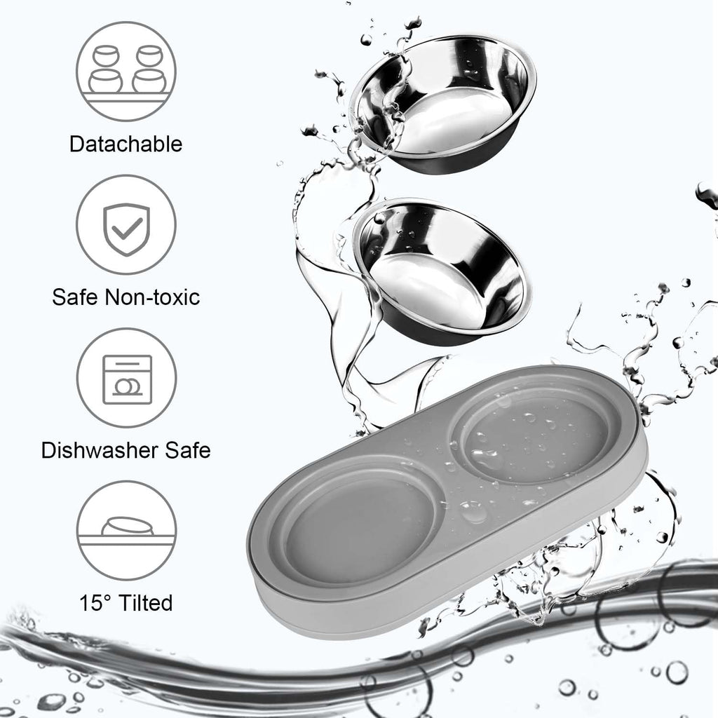 Tilted Stainless Steel Cat Food and Water Bowl Set G7402