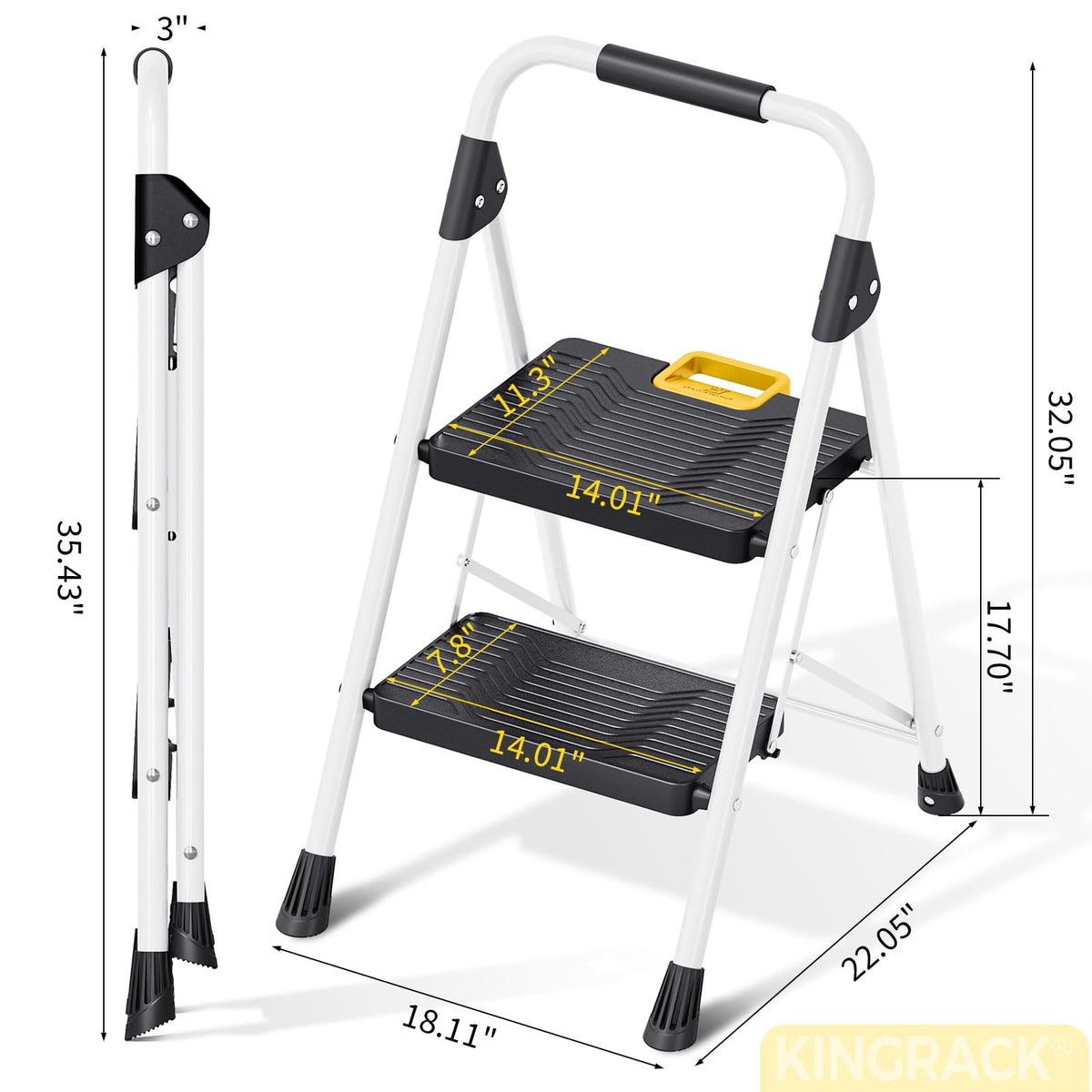 2 Step Folding Ladder 800lbs Capacity White Q120220