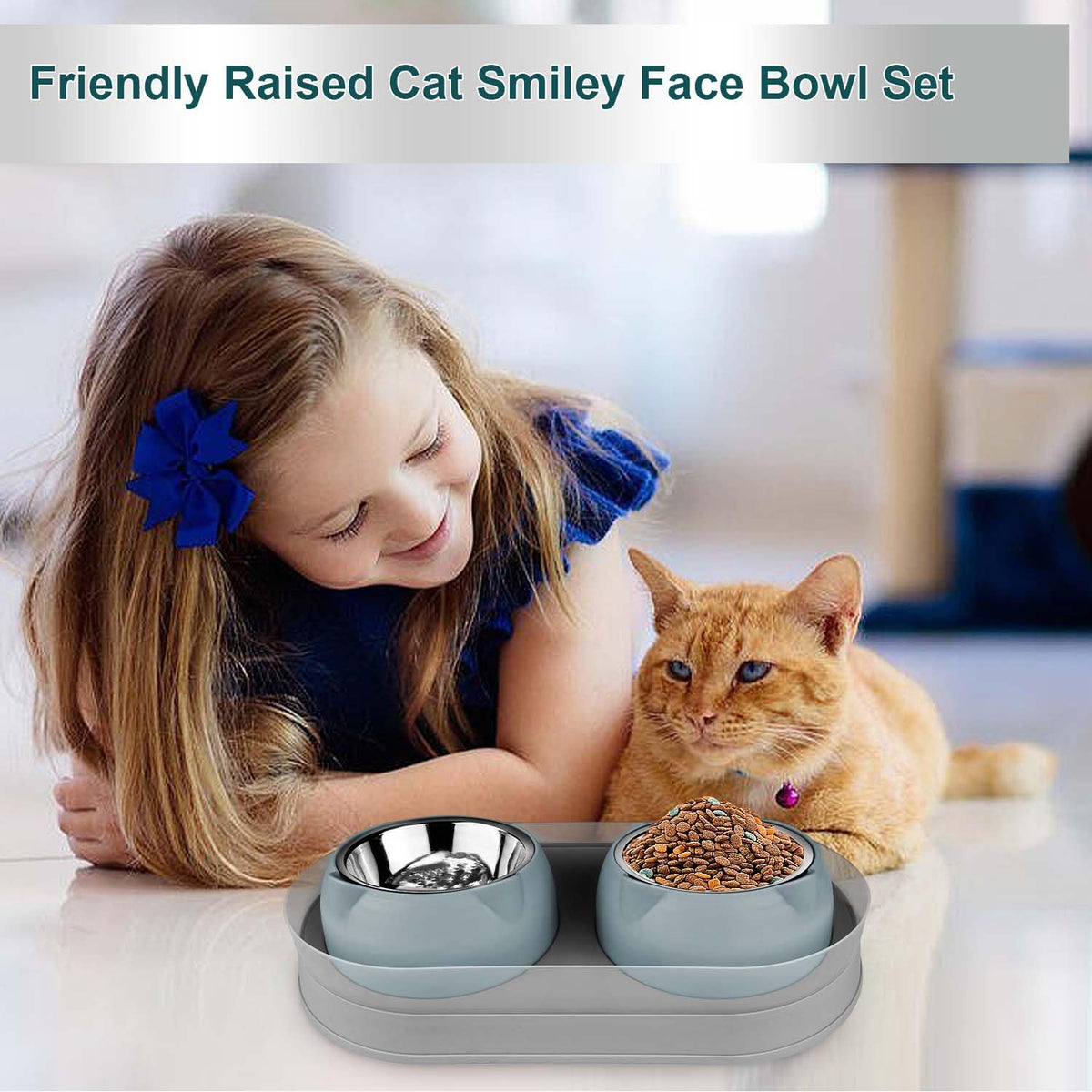 Tilted Stainless Steel Cat Food and Water Bowl Set G7402