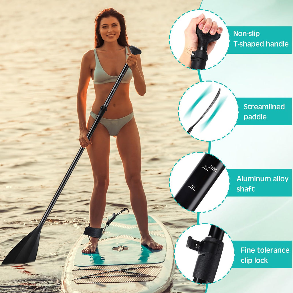 3 Pieces Paddle Board Paddle with Leash Detachable Aluminum Alloy Shaft P9547