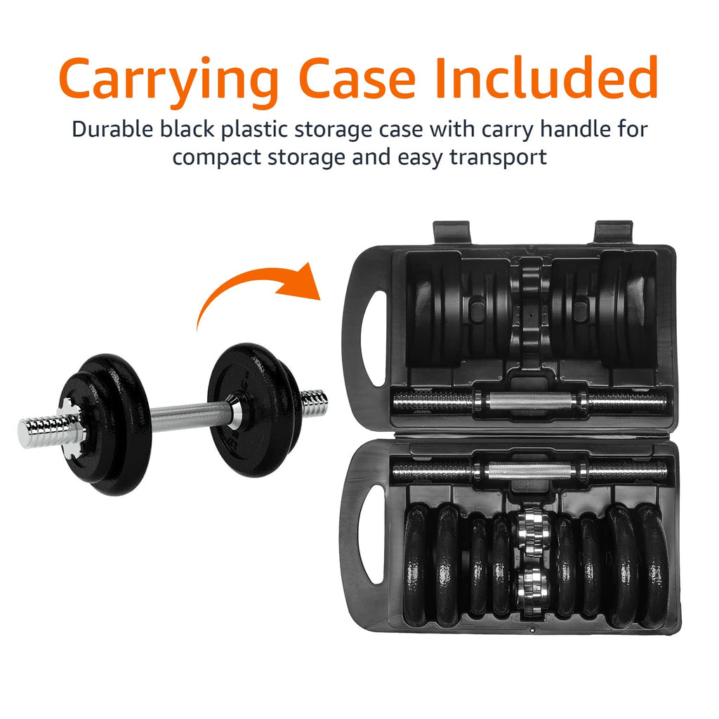 Adjustable Dumbbell Hand Weight Set with Storage Case, 38 Pounds, Black V2114