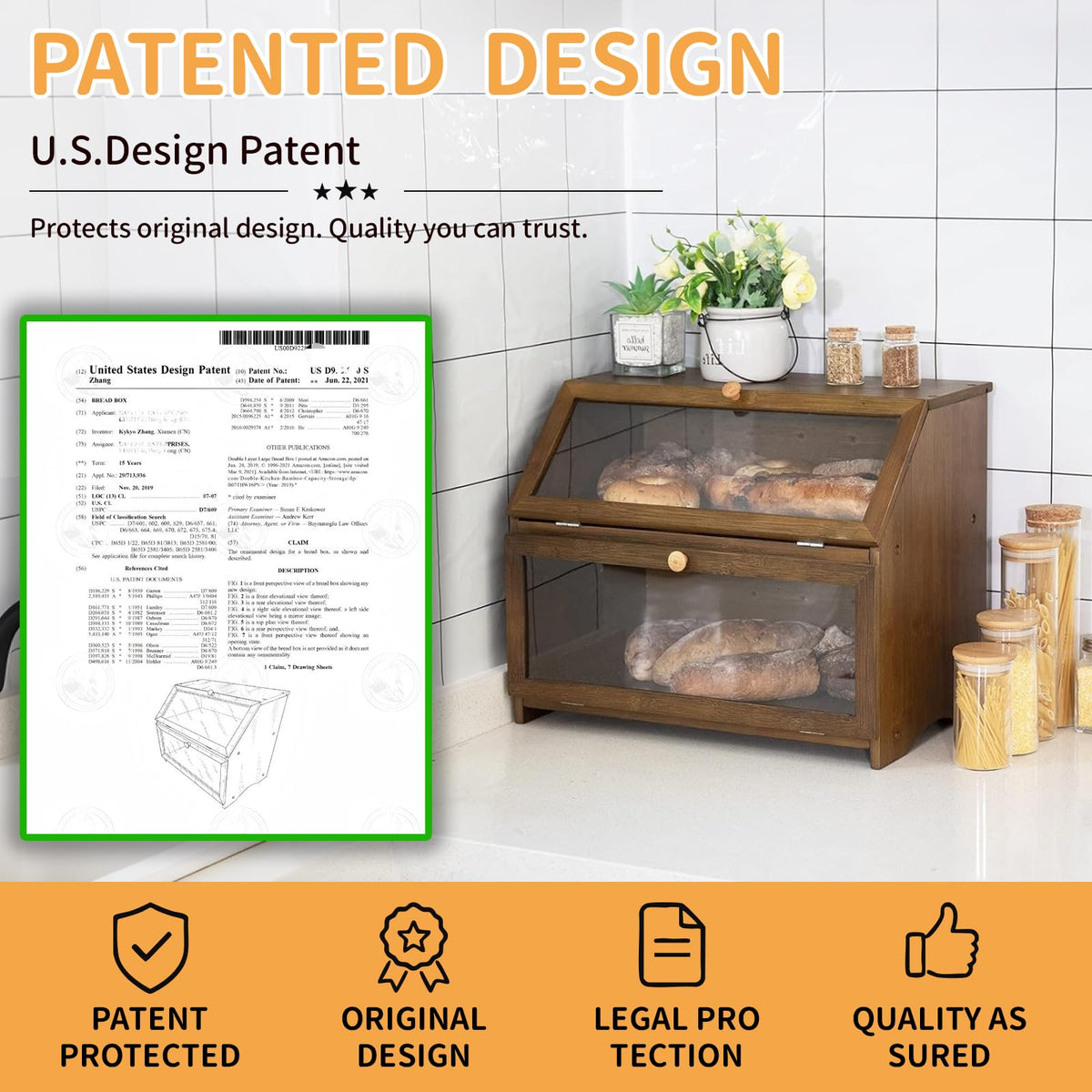 Double Layer Wooden Bread Box H958