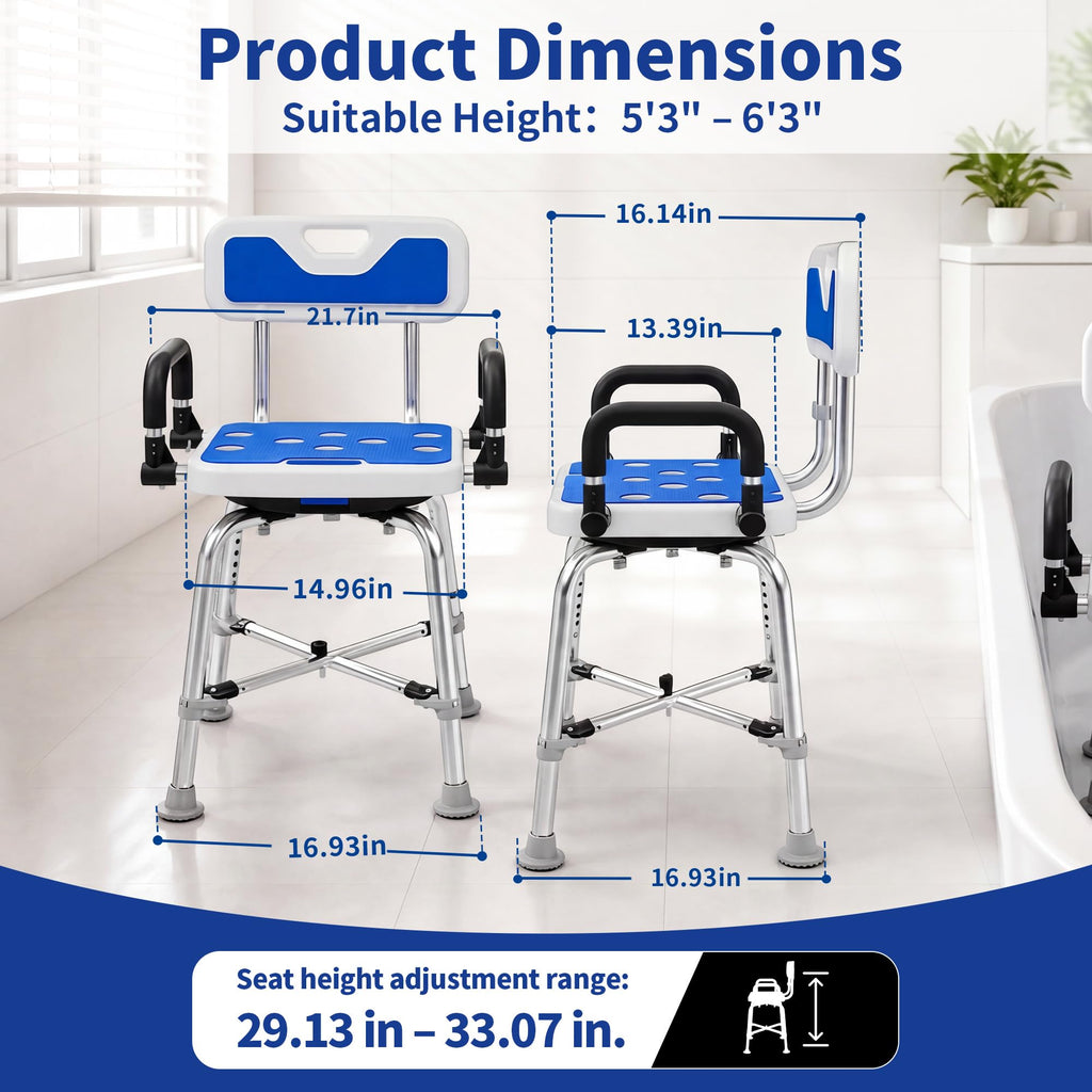 360° Swivel Shower Chair, 500 lbs Capacity, Height Adjustable E238