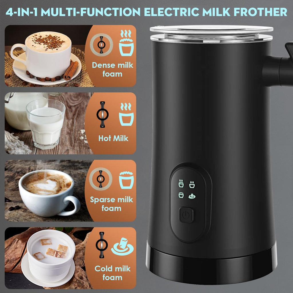 4 in 1 Electric Milk Frother, 11.8oz Automatic Warm and Cold Foam Maker C885