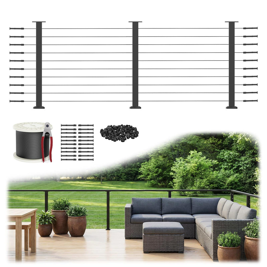 36" Cable Railing Kit with 3 Stainless Steel Black Posts M65755