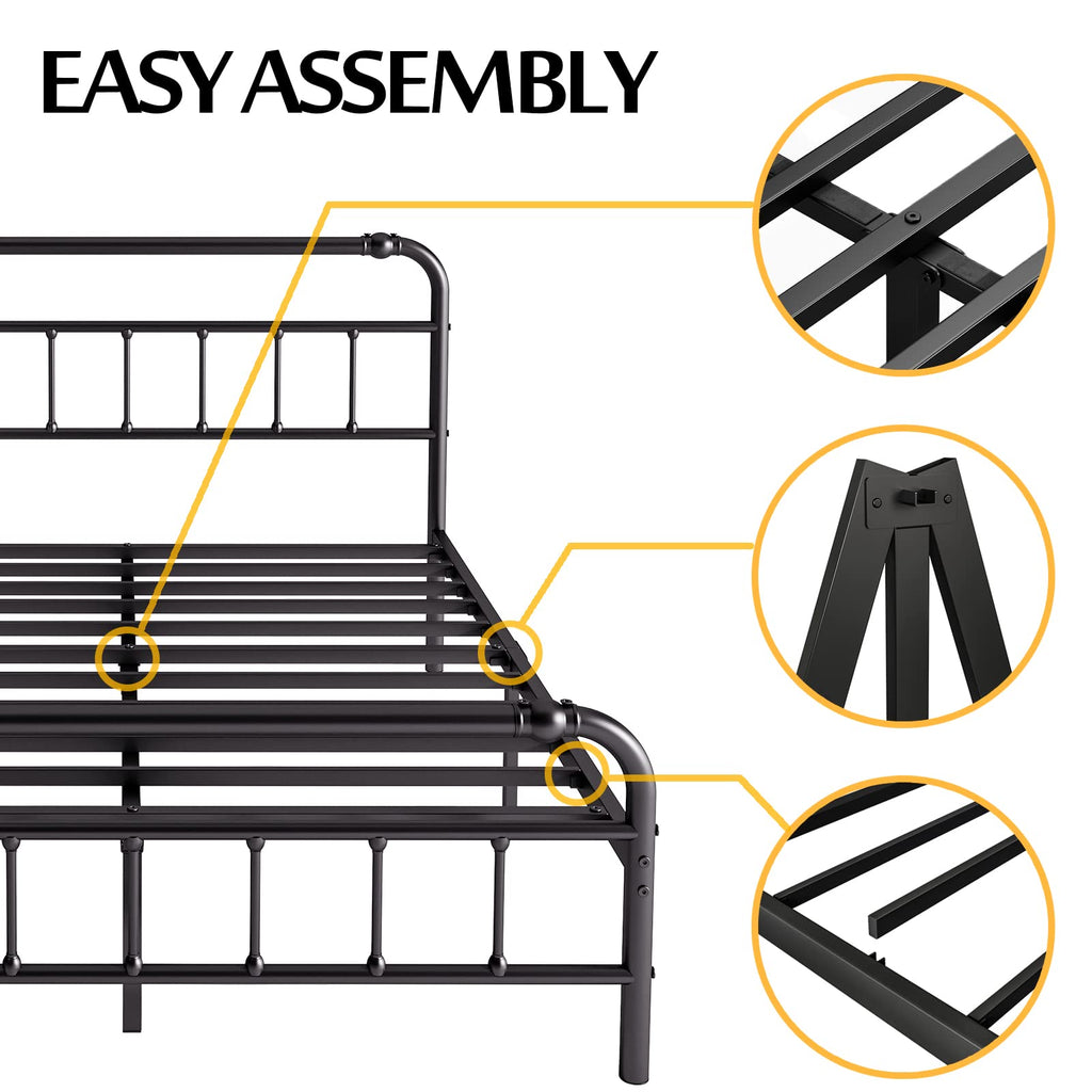 Full Size Metal Bed Frame with Iron Headboard Y175267