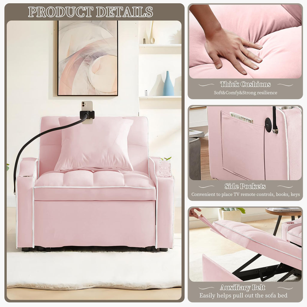 Pink Velvet Convertible Sleeper Chair Bed L7842