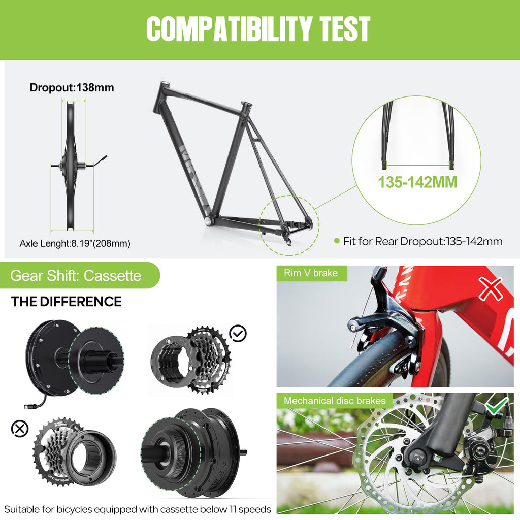 48V 1000W Electric Bike Conversion Kit Rear Wheel Hub Motor V113334