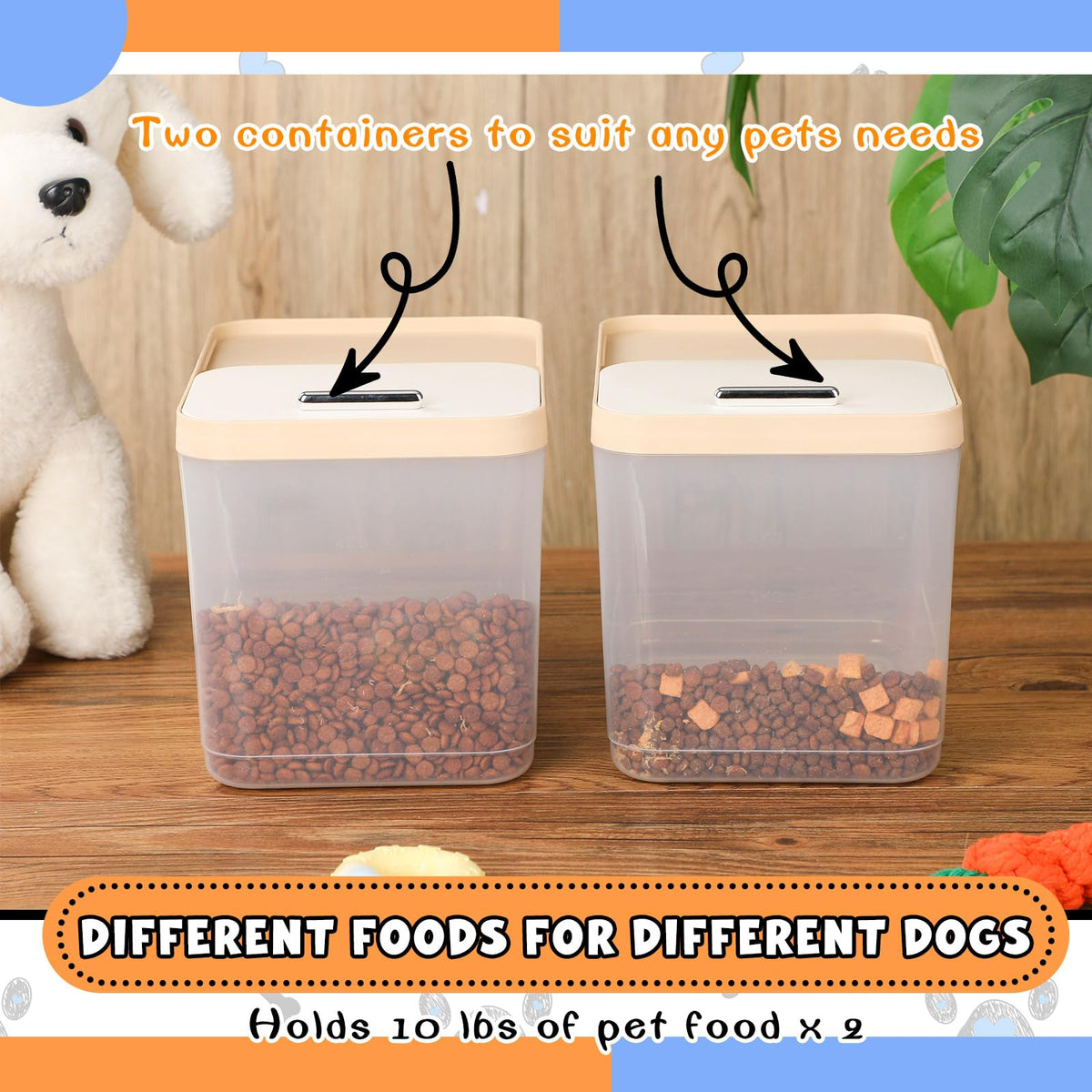 2 Pack 30 Lbs Airtight Dog Food Storage Container with Scoops V207