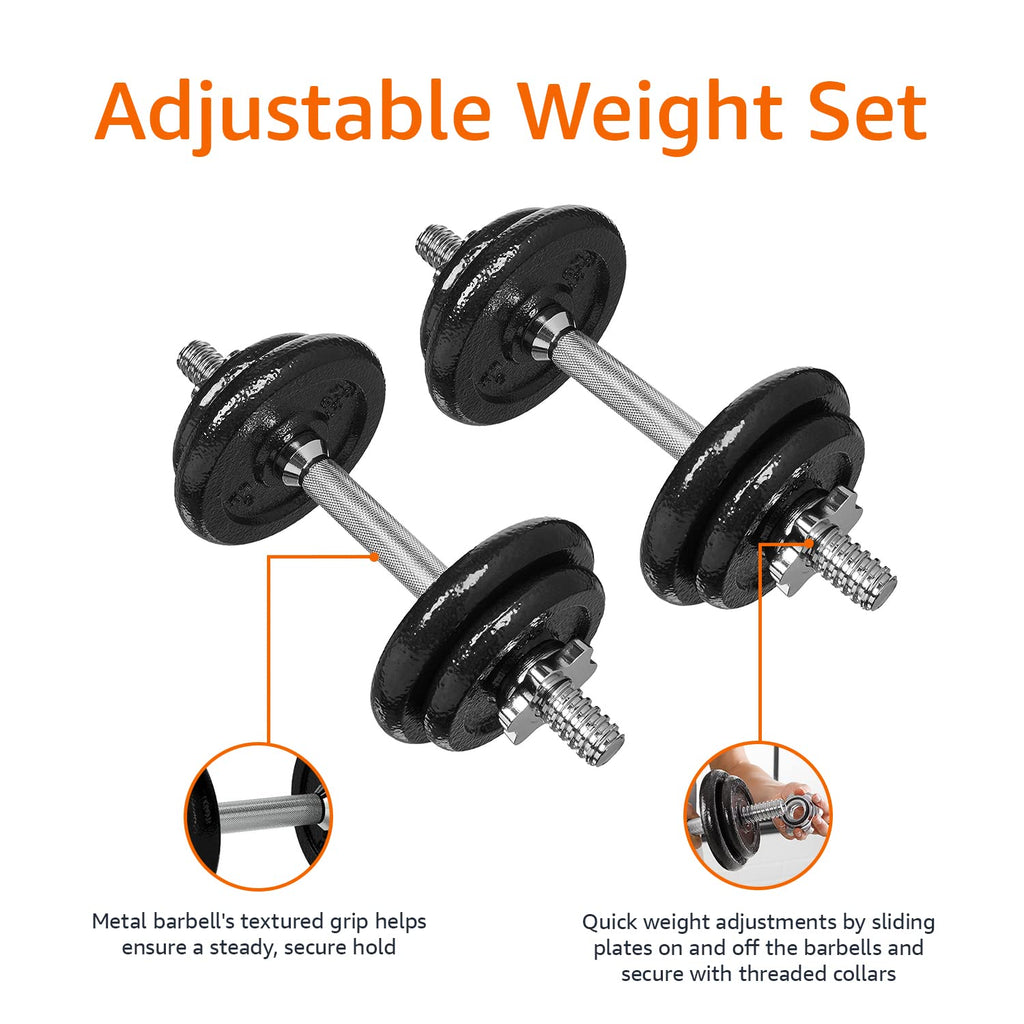 Adjustable Dumbbell Hand Weight Set with Storage Case, 38 Pounds, Black V2114